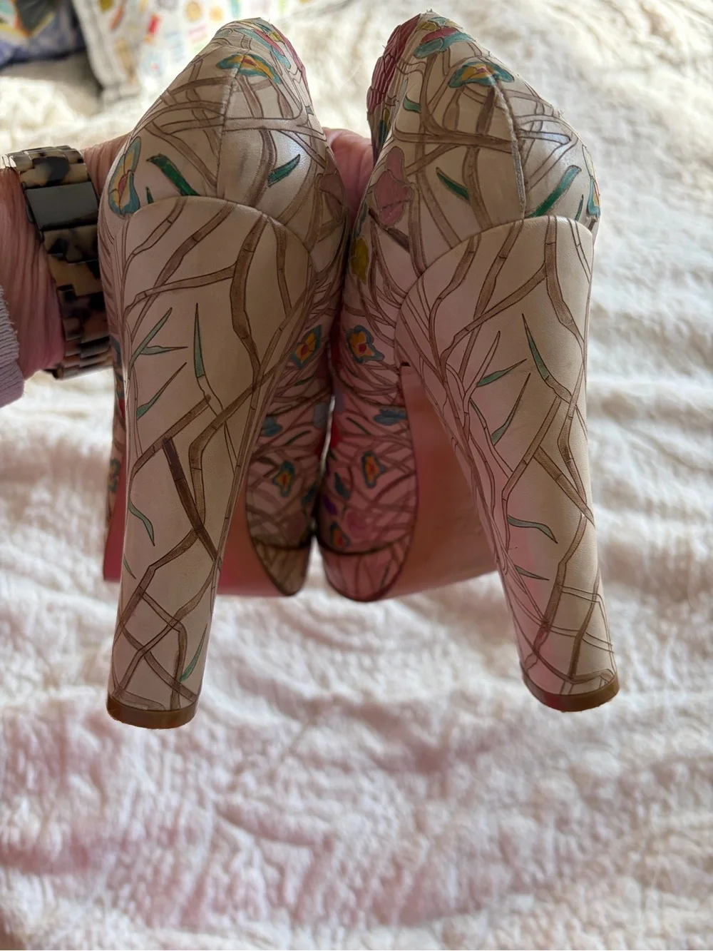 Bella Freud for BIBA platform leather floral heels